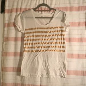 White and rose gold striped j crew t-shirt